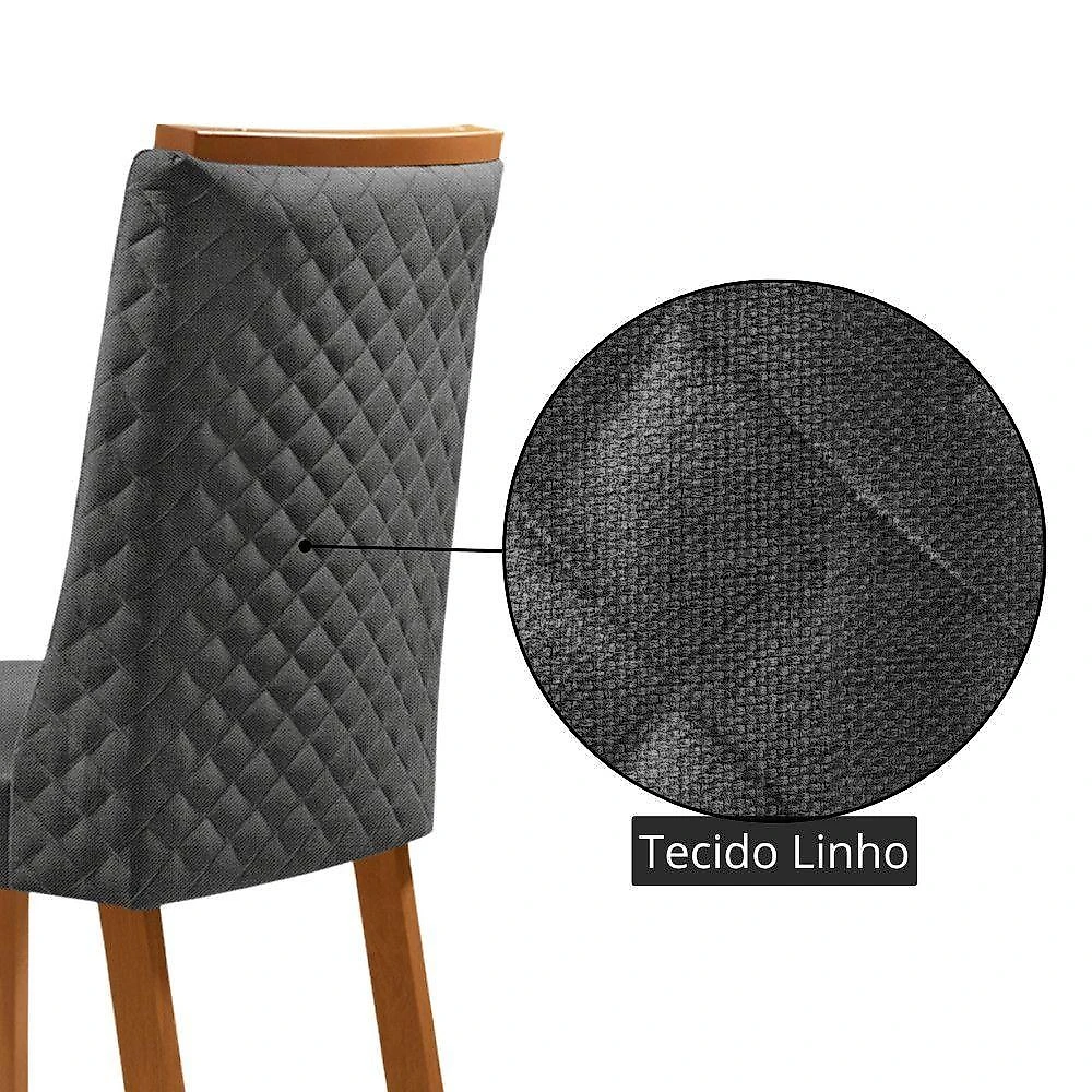 Conjunto de Jantar Carolina 6 Lugares Tampo MDF Cadeiras Estofadas Bordadas Grafite 180CM Moderna