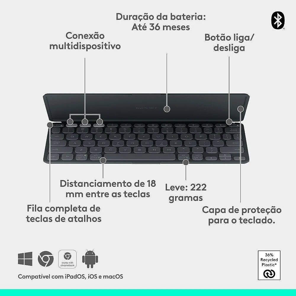Teclado Sem Fio Portátil Logitech Keys-To-Go 2  - Grafite