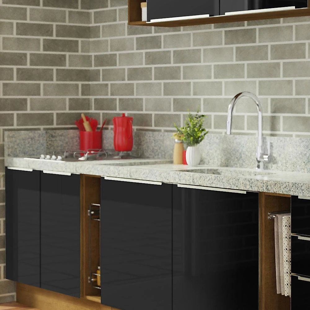 Armário de cozinha completa 300cm rustic/preto lux da sabrina madesa