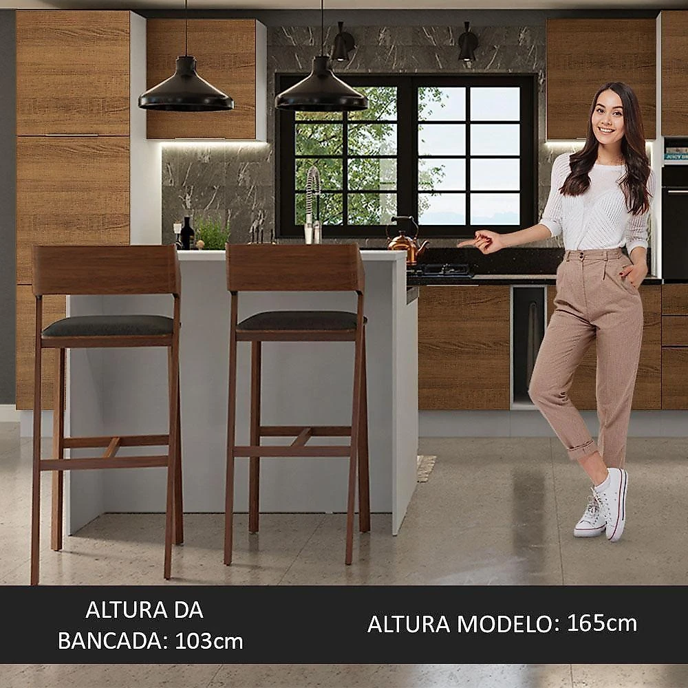 Ilha De Cozinha Com Bancada E Balcão 120 Cm Branco/rustic Stella Madesa Branco/rustic