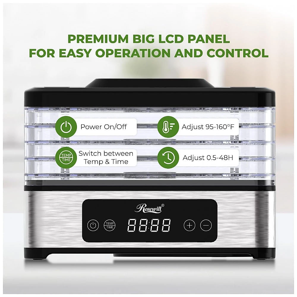 Desidratador de Alimentos Rosewill RHFD-24001 Preto com 5 Bandejas Empilháveis e Timer 48H 120V