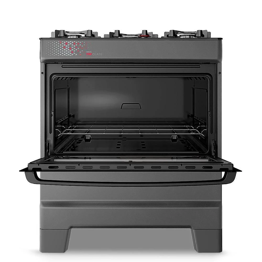 Fogão A Gás Mesa De Vidro Forno 84L Esmaltec Ideal Top Glass Titanium 5 Bocas Bivolt