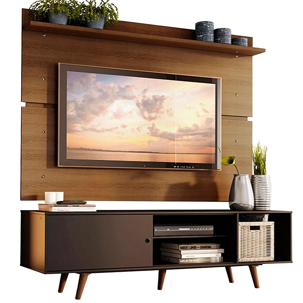 Rack madesa dubai e painel para tv até 65 polegadas com pés - preto/rustic 8n5z