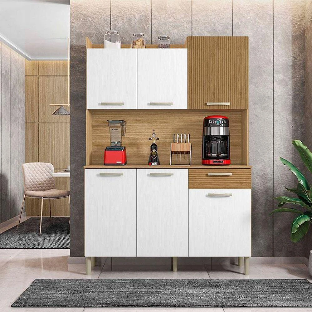 Kit Cozinha Ambiente Gênova 6 Portas Freijó Supremo Ripado - Kits Paraná