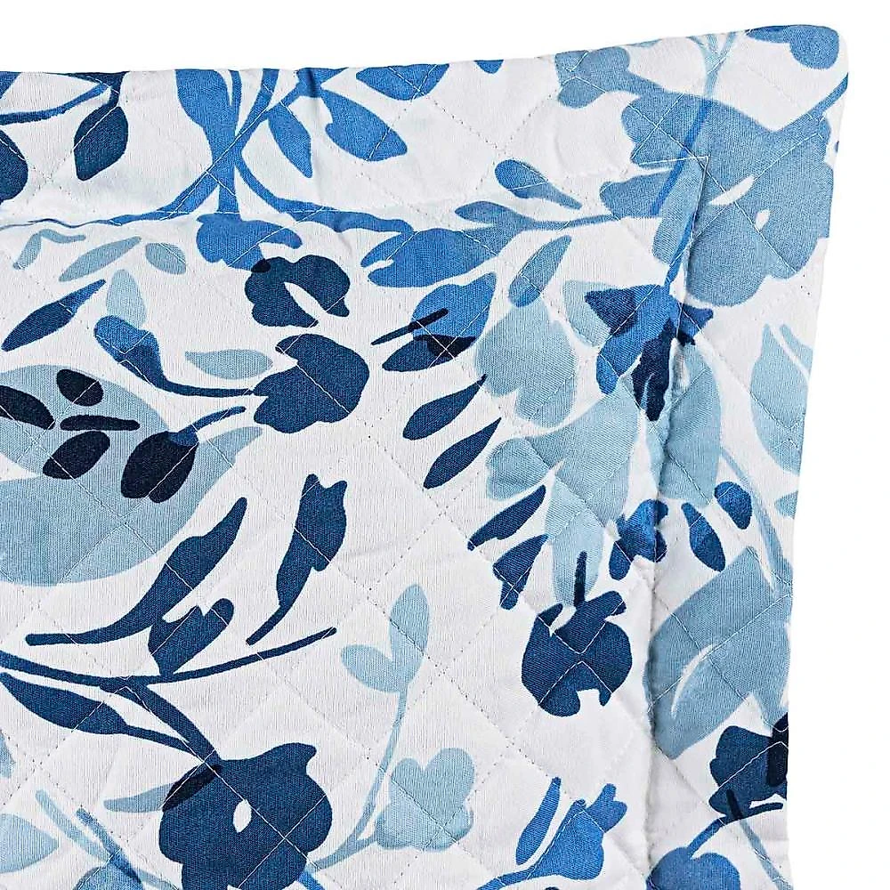 Kit cobre leito colcha belle casal padrão estampado dupla face 400 fios 3 peças florido azul