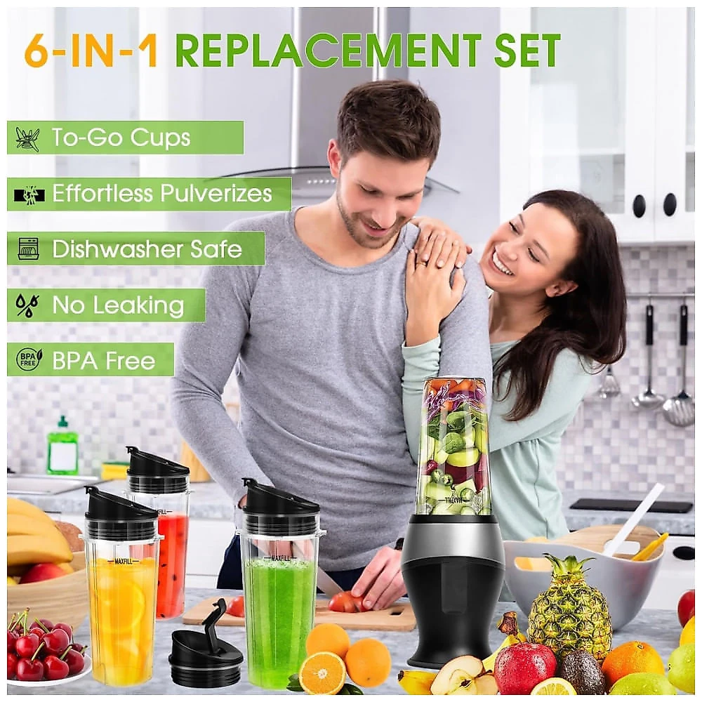 UBYNID Jarras de Substituição para Liquidificador Ninja 16oz com Tampas Antivazamento - Kit com 3 Peças Compatível com Modelos QB3001SS, BL770