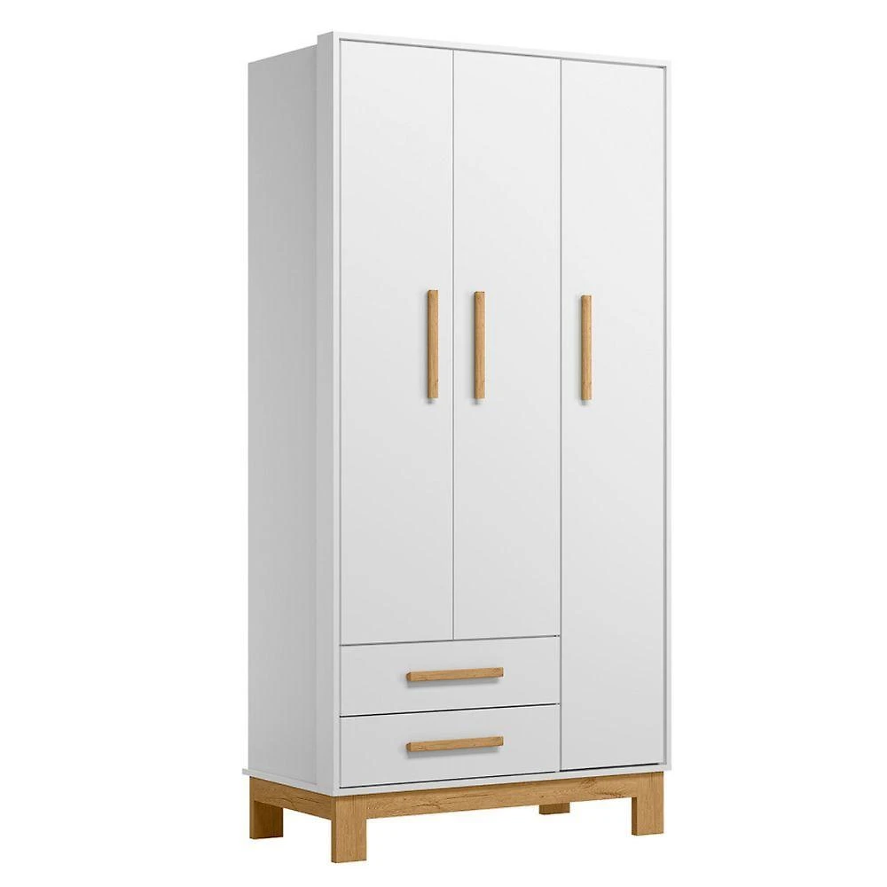 Guarda Roupa Solteiro Jasmim 3 Portas 2 Gavetas MDP Branco Acetinado Qmovi