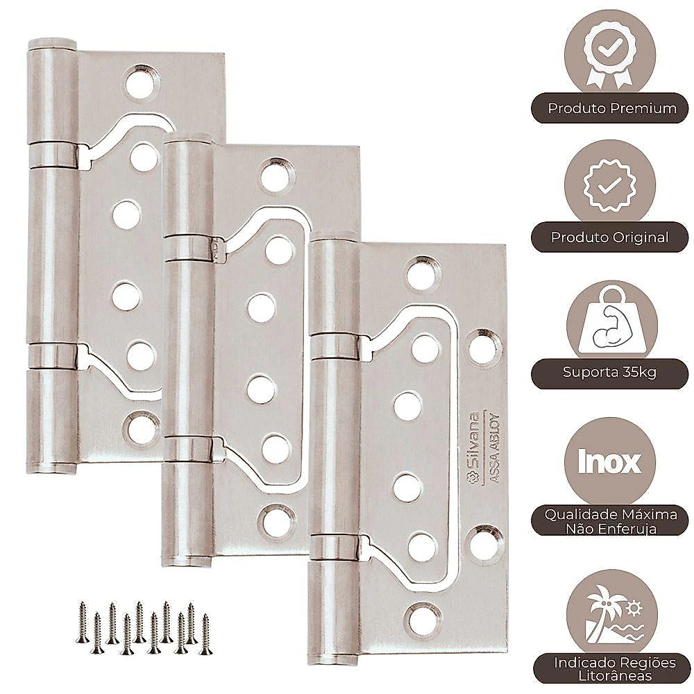 Dobradiça para Porta 884 com Rolamento Inox Silvana 35kg 3 Peças
