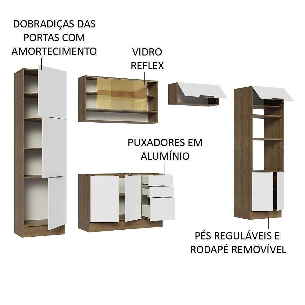 Armário De Cozinha Completa 330cm Rustic/branco Stella Madesa 03 Rustic/branco