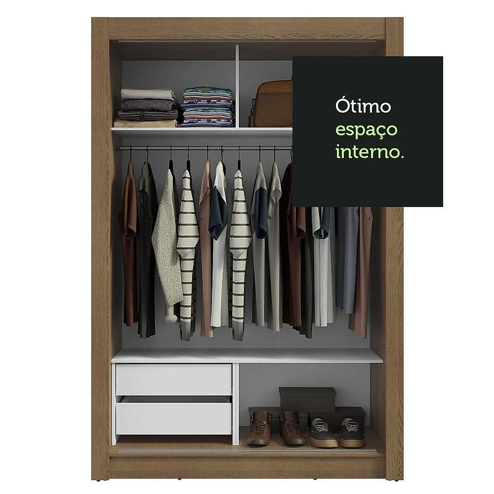 Guarda-roupa solteiro 2 portas de correr 2 gavetas rustic/cinza vivare madesa