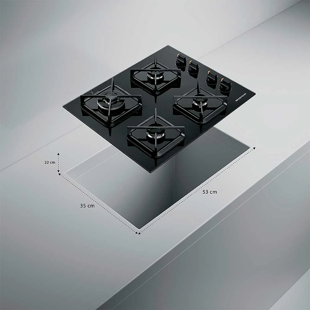 Cooktop a Gás Brastemp em Vidro Temperado com 04 Bocas Preto - BDS62AE Bivolt
