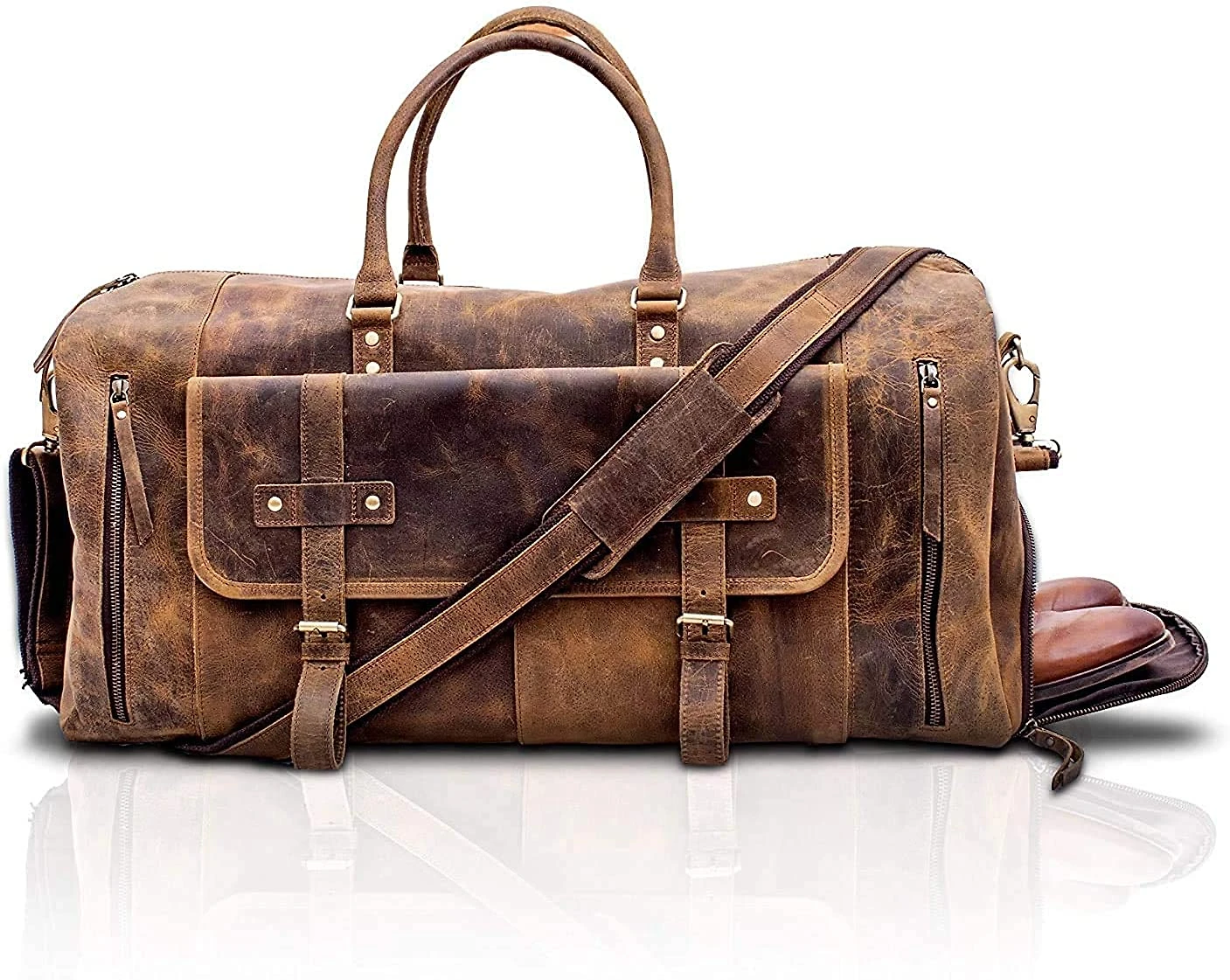 KomalC Bolsa de Viagem Masculina Clássica de Couro Genuíno M