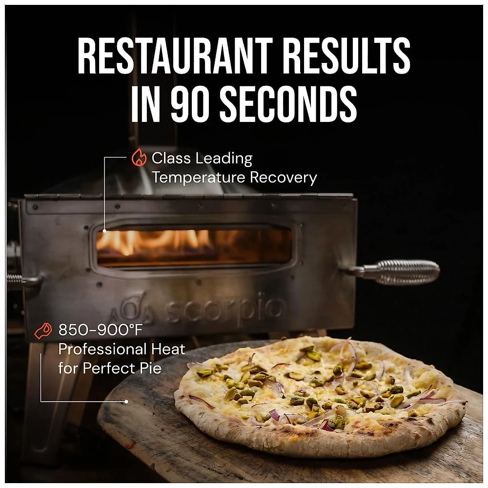 Forno de Pizza SCORPIO SPO1 Multicombustível Lenha e Gás 16" Pedra Giratória Refratária Alta Temperatura 454°C Portátil Externo