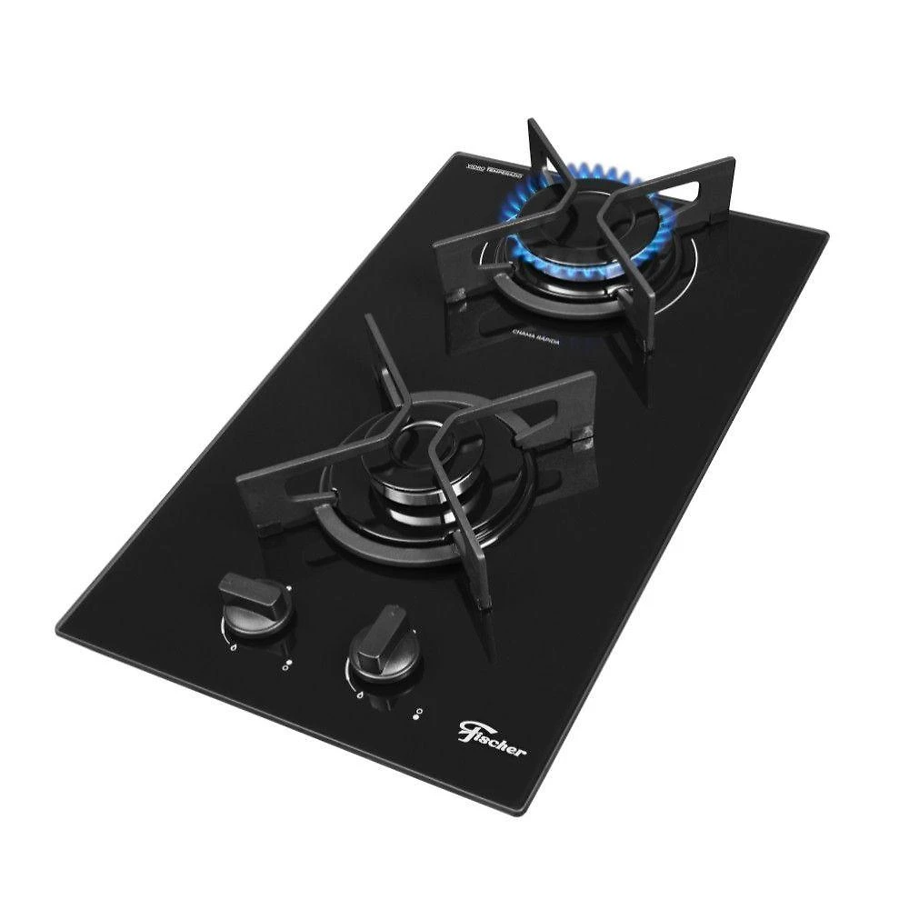 Cooktop A Gás Fischer 2 Bocas Fit Line Trempe Iron Preto Bivolt