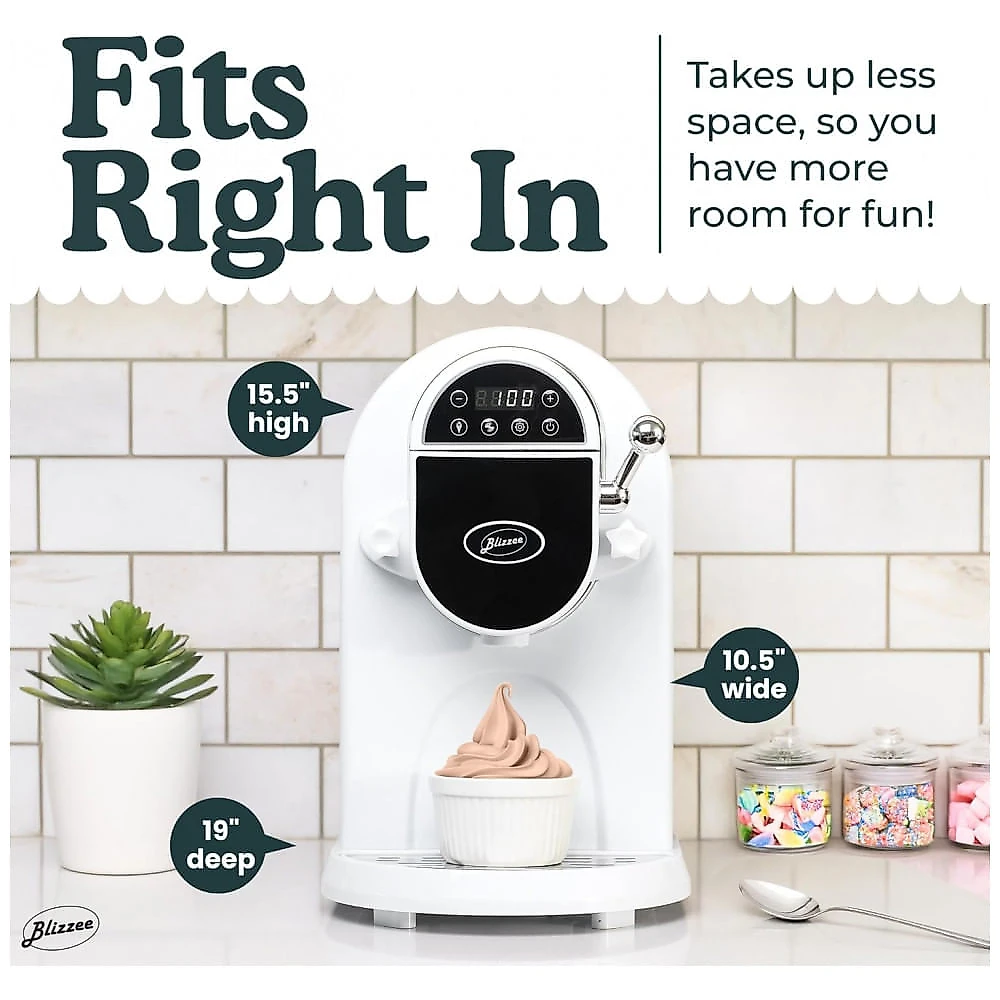Sorveteira Elétrica BLIZZEE Branca Soft Serve Compressor Embutido Sem Pré-Congelamento 1,18L Aço Inox 120V