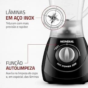 Miniatura Liquidificador Mondial Power L-550 1,9L 550W 2 Velocidades Pulsar Preto 110V
