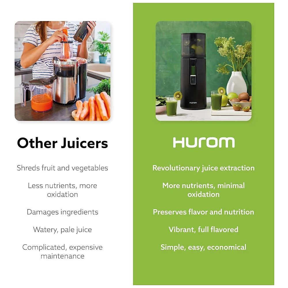 Extrator de Sucos Hurom H400 Easy Clean, Preto Fosco - Alta Performance, Livre de BPA, Limpeza sem Esforço