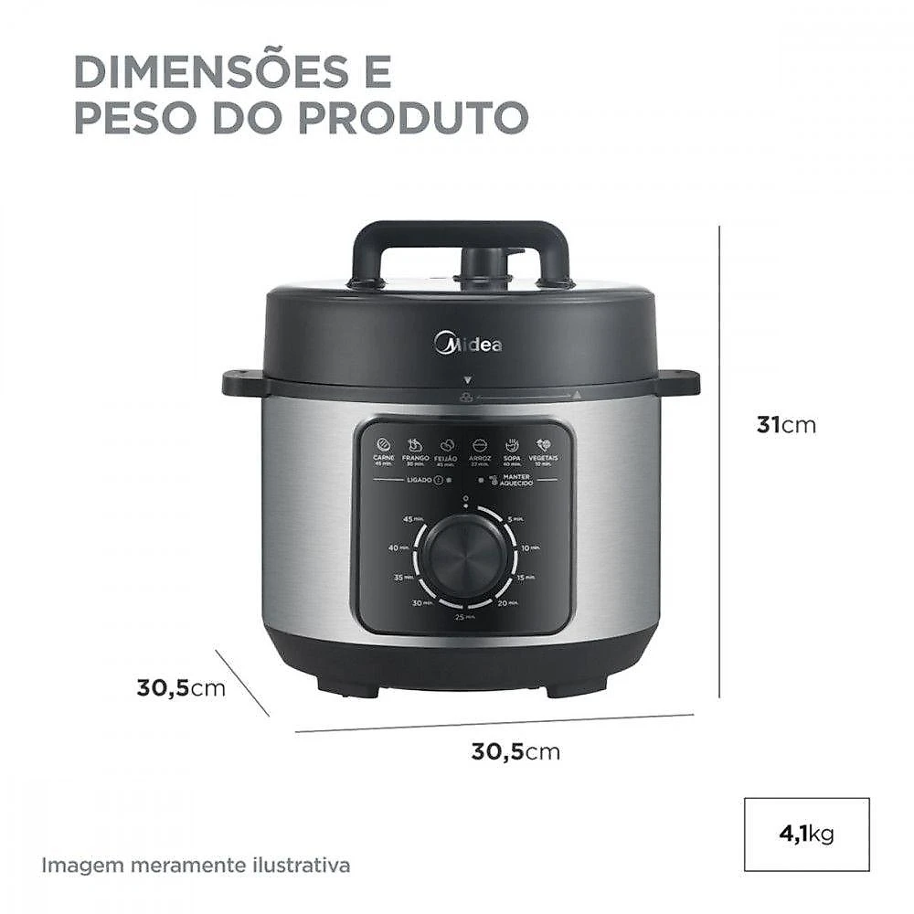 Panela De Pressão Elétrica Mecânica 4L Midea Portáteis Preto/inox 220V