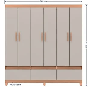 Guarda-Roupa Casal Bartira Ilhéus 6 Portas de Bater 3 Gavetas Externas MDF - 180cm de Largura Avelã/Capuccino