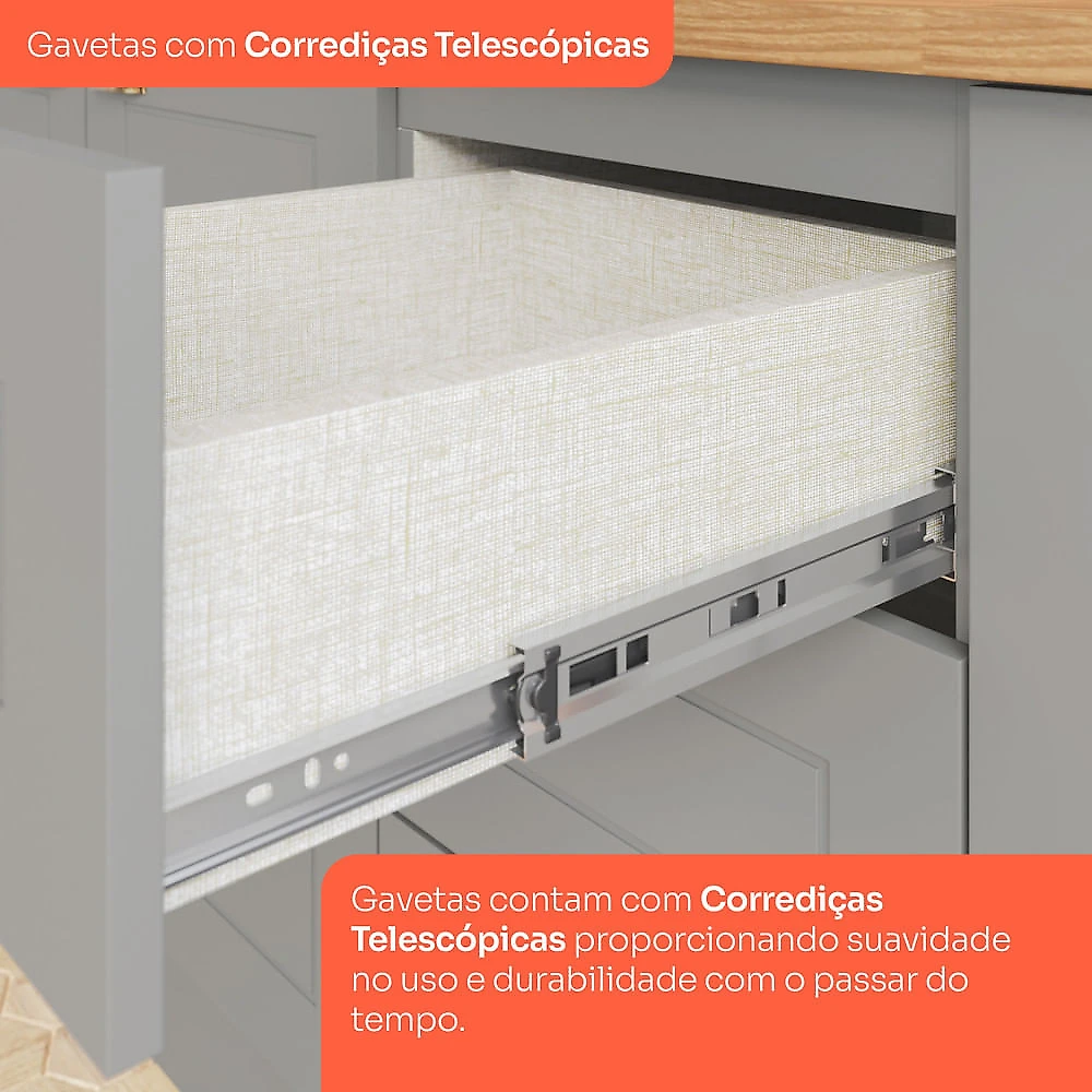 Cozinha Completa 4 Peças Com Aéreo Cristaleira Amy Casa 812 Cinza/Nature