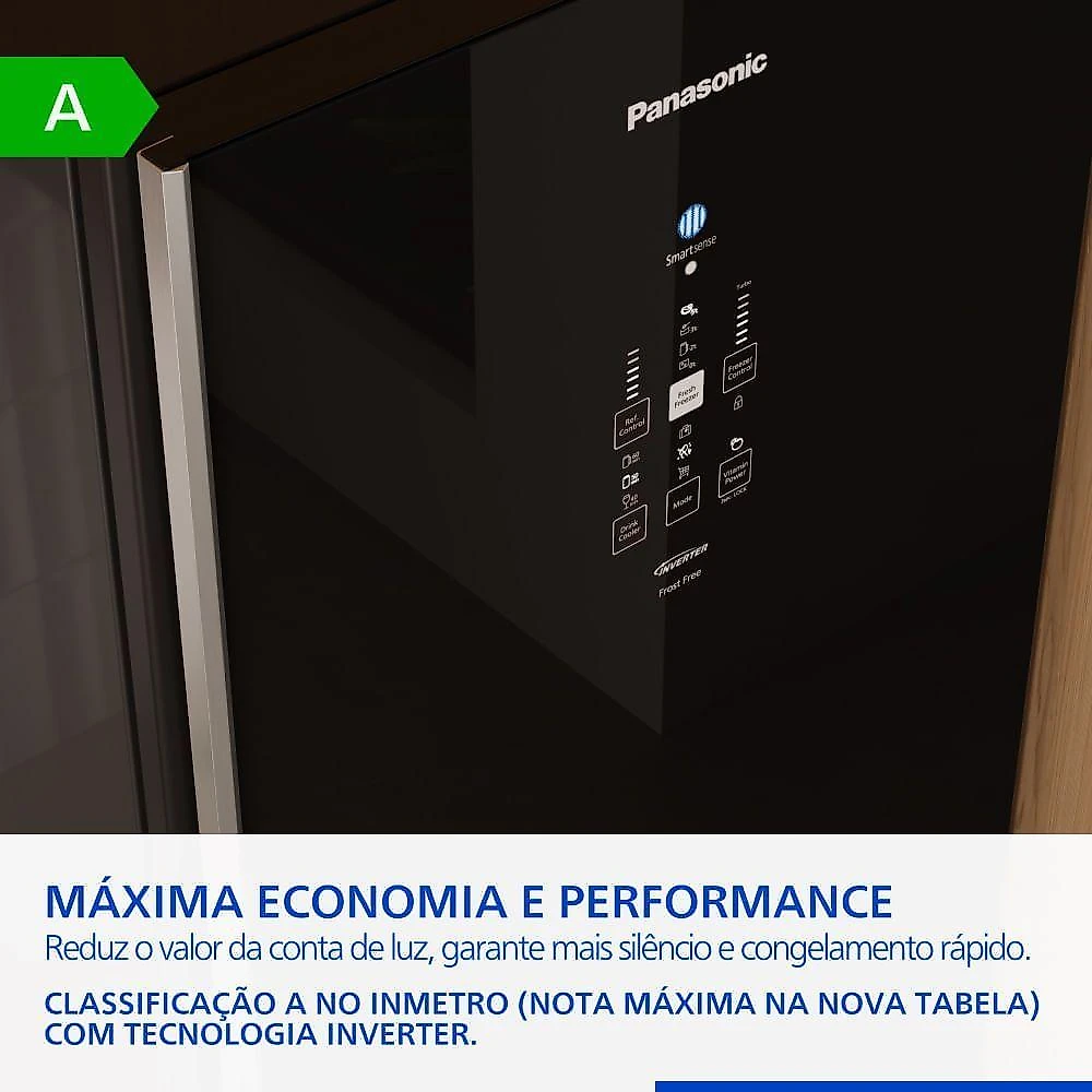 Geladeira Intuitive+ Panasonic BB71 Frost Free Inverter 511L Black Glass - NR-BB71GV7B NR-BB71GV7BB 220V