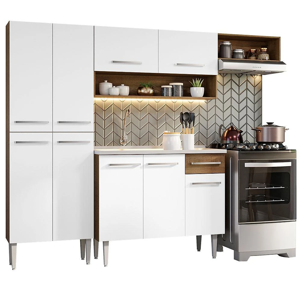 Armário de cozinha compacta 229cm com pia rustic/branco emilly madesa 12