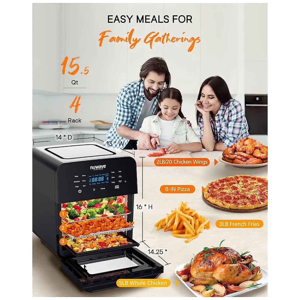 Air Fryer Forno 14,4L com 150 Predefinições, Espeto de Rotisserie e Tecnologia de Convecção, 110V 1800W, Nuwave, Preto 110v