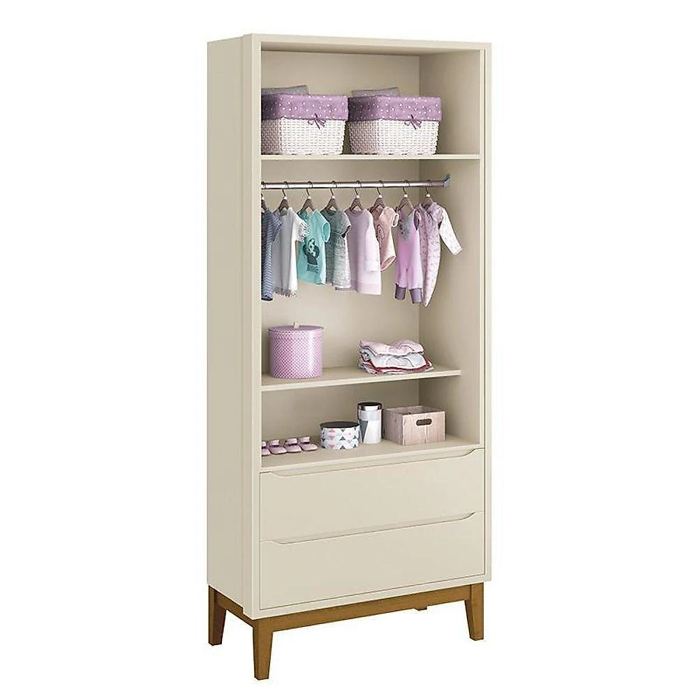 Dormitório Infantil Classic 2 Portas, Cômoda 1 Porta E Berço Areia Fosco Com Pés Amadeirado - Reller Móveis Areia Fosco