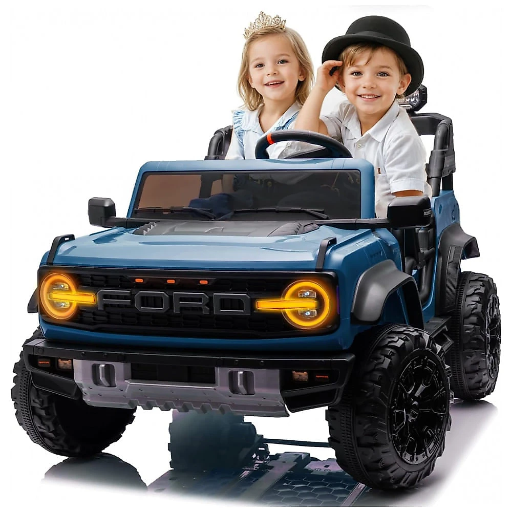 Carrinho Elétrico Licenciado Infantil 2 Lugares 24V, Ford Bronco Raptor 4x4, 2 Motores 90W, Bluetooth, Suspensão 4 Rodas, Controle Remoto, YOFE, Azul