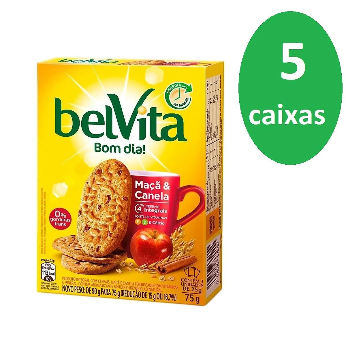 Miniatura Biscoito Integral Belvita Maçã E Canela 75G Kit Com 5 Caixas