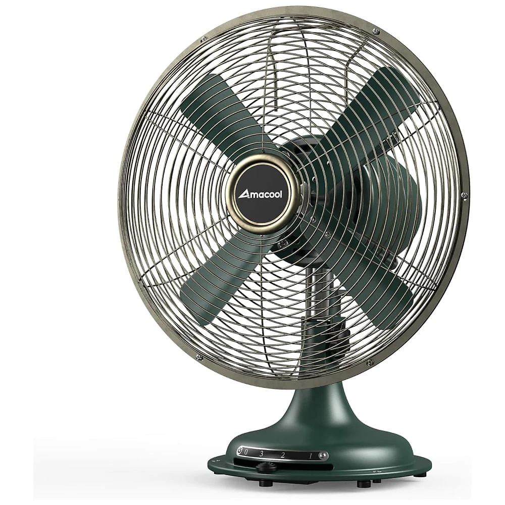 Ventillador de Mesa Vintage em Metal com Inclinação da Cabeça Ajustável e 3 Velocidades, 110V, AMACOOL, Verde