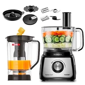 Multiprocessador de Alimentos Mondial Turbo Chef 9 em 1 MPN-01-BF 2 Velocidades + Pulsar 1000 W