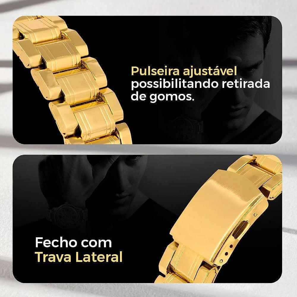 Relogio Aço Inox Prata Masculino + Cordao Social Grumet