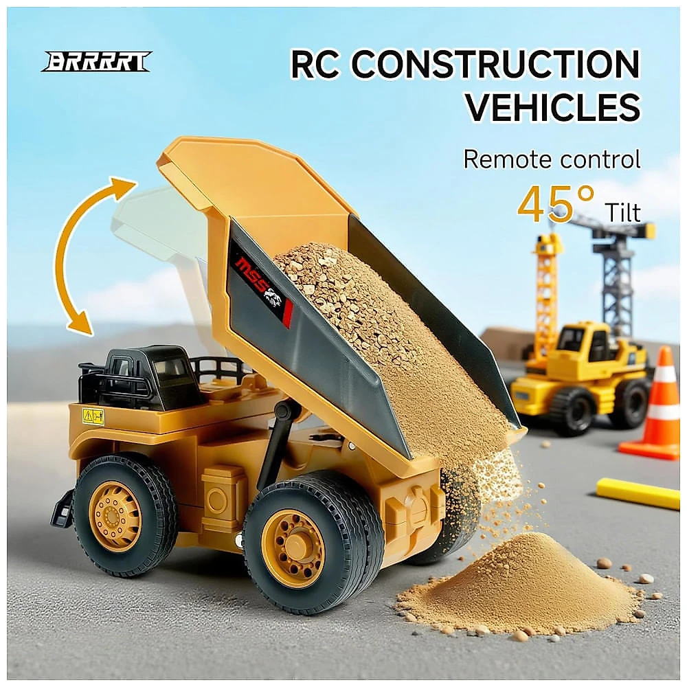 Camionete Basculante Miniatura BRRRRT 164 RC, Brinquedo Caminhão Basculante, Controle Remoto 8 Canais com Carroceria de Metal e Luz
