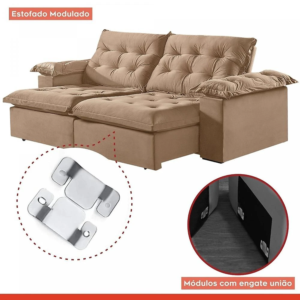 Sofá Modulado Retrátil e Reclinável 290cm Genebra Sofá Retrátil e Reclinável 290cm M147 Martins Estofados Veludo/Capuccino
