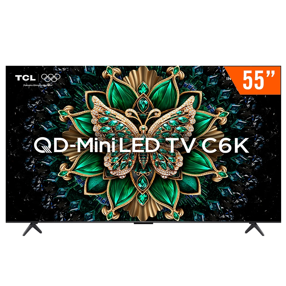 Smart TV QLED Mini LED 55" Android TV UHD 4K TCL 55C6K Comando de Voz Hands-Free Google TV Bluetooth