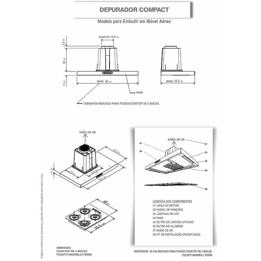 Depurador Terim Compact New Embutir Inox 60 cm Inox 110V