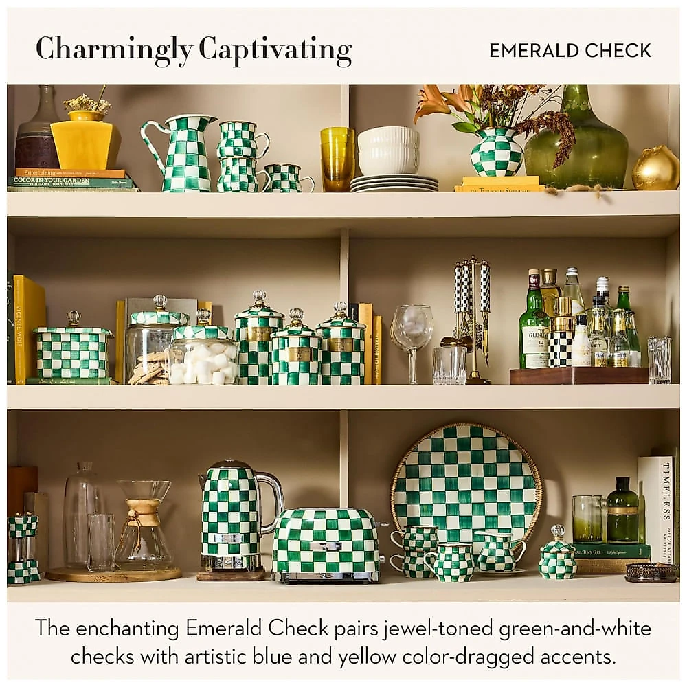 Conjunto chaleira elétrica e torradeira 2 fatias MacKenzie-Childs Emerald Check verde e branca inox 110V