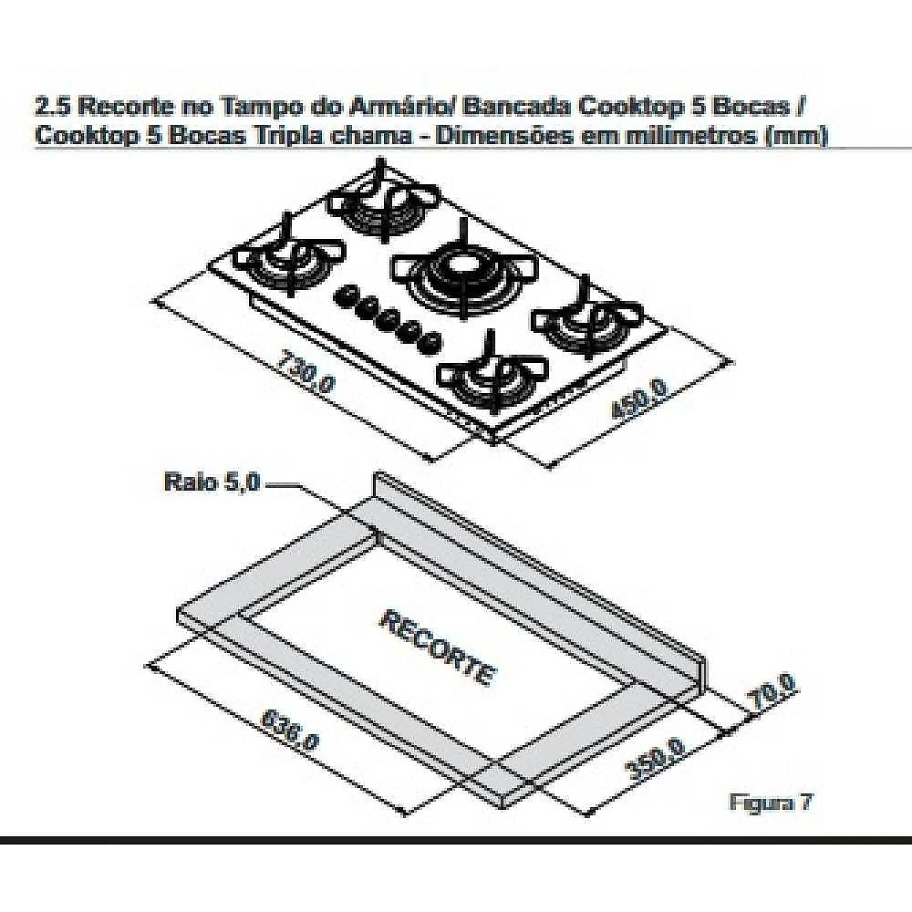 Cooktop a gás itatiaia itaplus 3700000494 5 bocas vidro temperado tripla chama preto bivolt