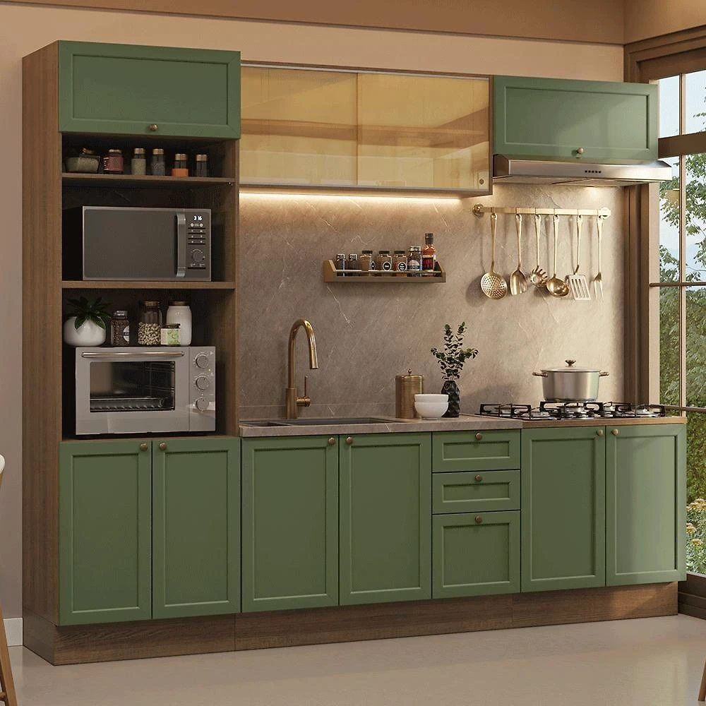 Armário De Cozinha Completa 270 Cm Rustic/verde Vik Madesa 02 Rustic/verde