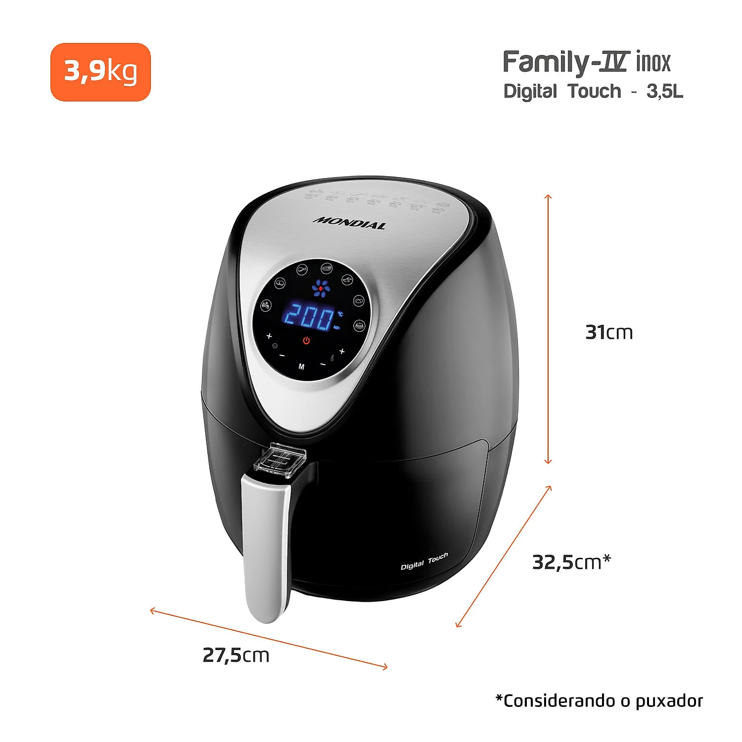 Fritadeira Elétrica Mondial Family IV Inox Digital Touch  AF-30-DI 127V
