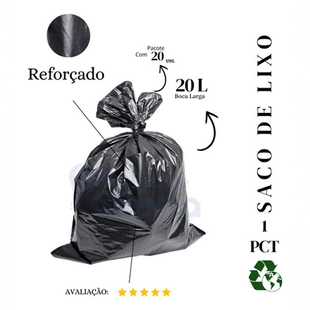 Saco de Lixo 20 Litros Super Reforçado Preto Higipack Pacote com 20 Unidades