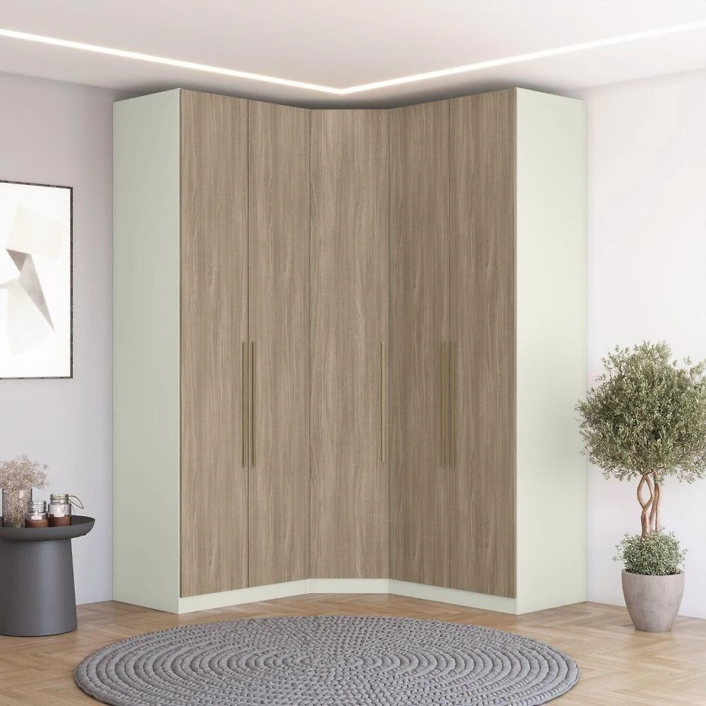 Guarda-Roupa Modulado de Canto Oblíquo 5 Portas MDF Seletto Areia/Jequetibá