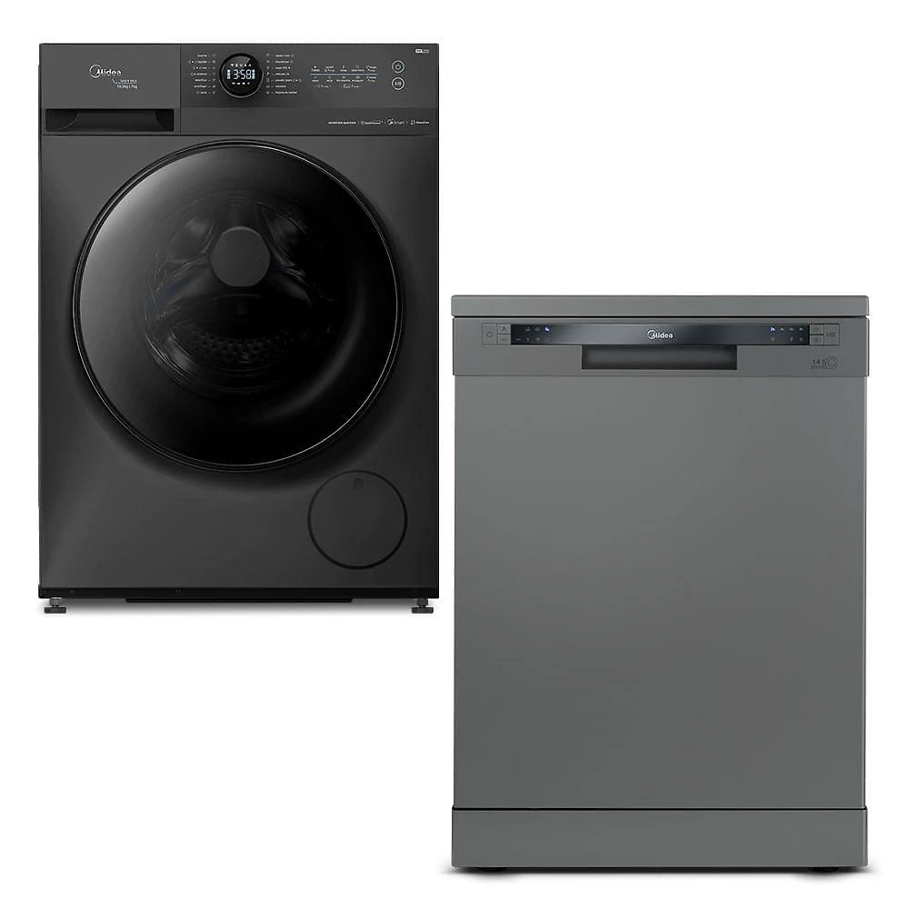 Lava e Seca + Lava Loucas Midea MF200D105WB-GK-01.MF200D105WB-GK-02 10kg 7kg Titanium 220V