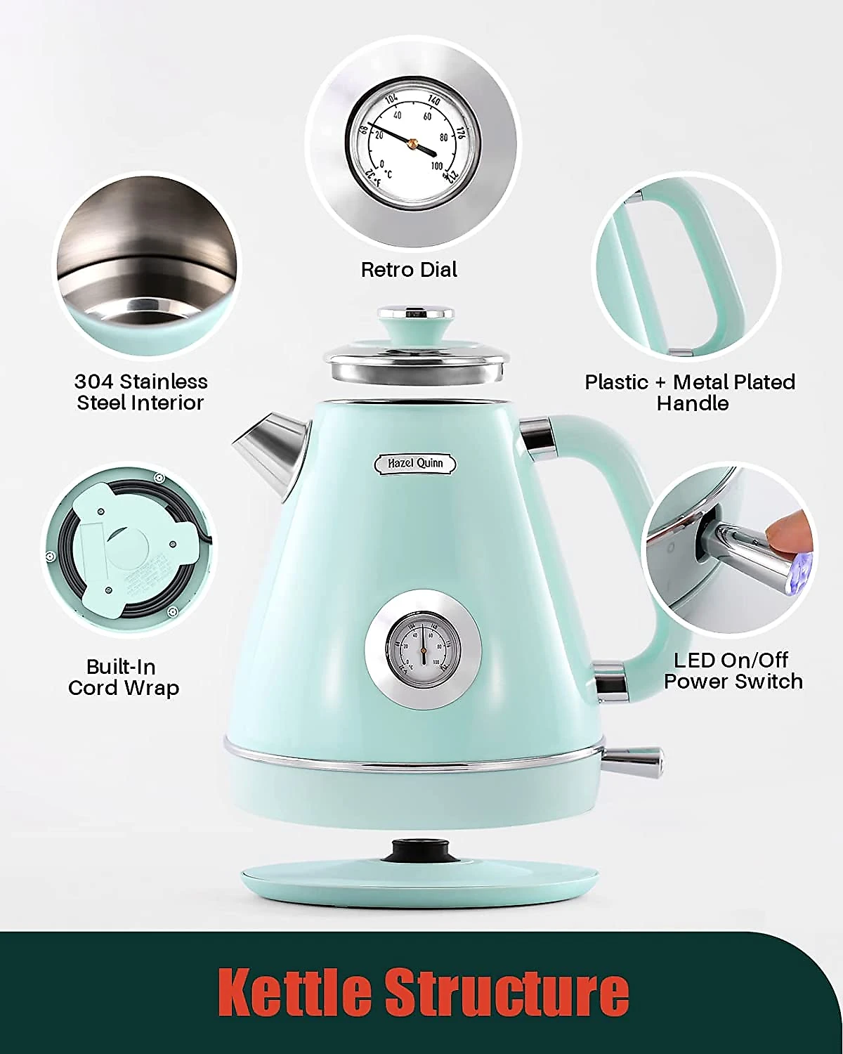 Hazel Quinn HQ001 Chaleira Elétrica 17L com Desligamento Automático Aço Inox 110V Azul