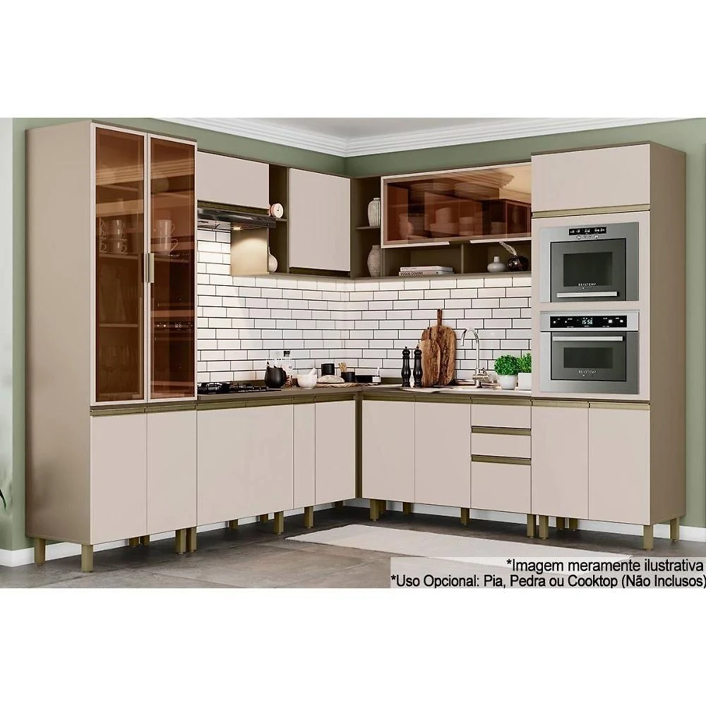 Cozinha Modulada Connect 13 Peças 4aéreos+4balcões+ 2 Paneleiros +3complementos C6p02 Duna Cristal2 Aéreos + 1 Balcão + 1 Complemento
