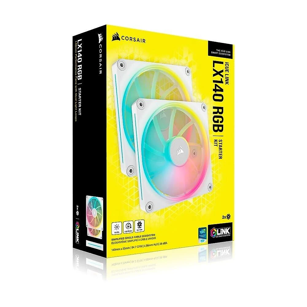 Kit com 2 Ventoinhas Corsair LX RGB Series, iCUE LINK LX140, 140mm, Branco - CO-9051032-WW