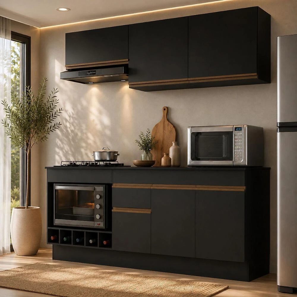 Armário de Cozinha Modulada Completa com Balcão e Rodapé 190cm Veneza Multimóveis MP2454