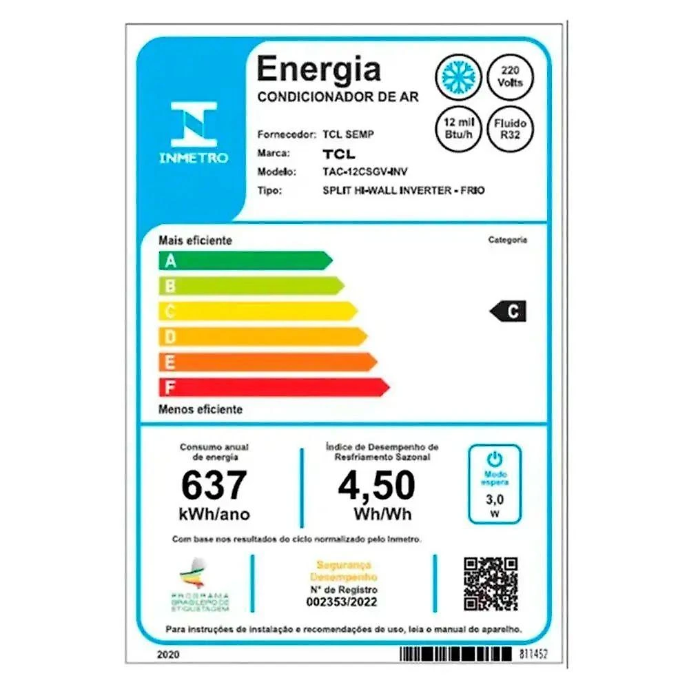 Combo De Ar Condicionado TCL Inverter TAC-12CGV-INV Elite GV 12000 Btus Frio Branco 220V