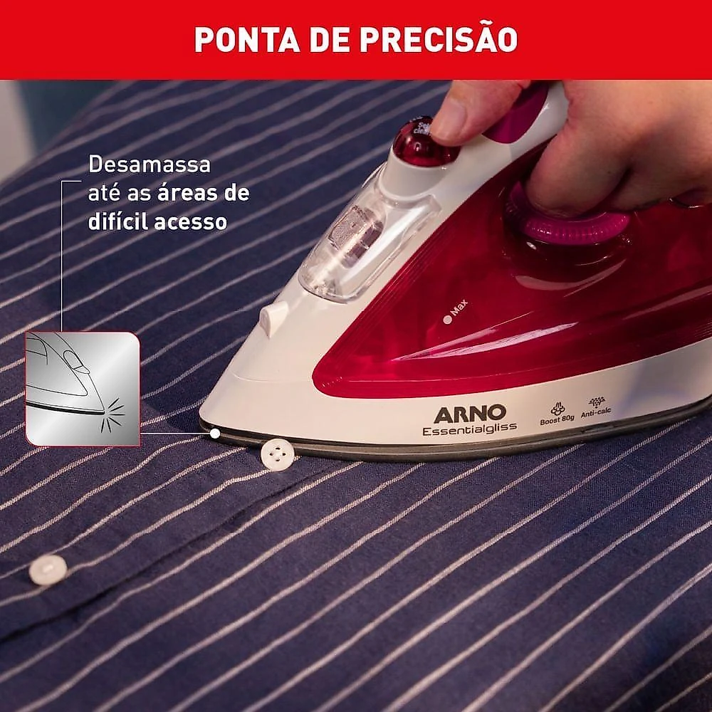 Ferro De Passar A Vapor Essentialgliss Arno FMQ Rosa E Branco 220V